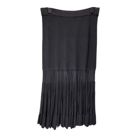 Reiss TillyWomens Long Skirt Black Knitted Sheer Flared Midi Ribbed Size Large - Picture 8 of 12